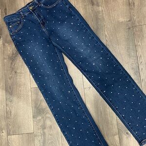 NWOT Bebe Blue Straight Leg Jeans with Rhinestones, Size 6/28